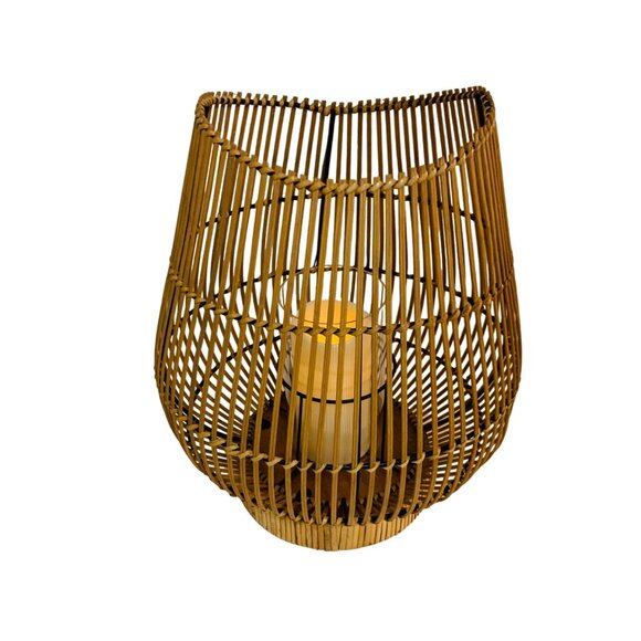 Boho Bamboo Candle Holder Lantern Glass Insert 16" Curved Rustic Home Decor Tabl - Picture 2 of 16